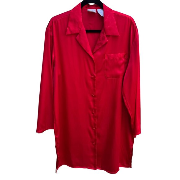 Secret Treasures Ladies Red Satin Button-Up Lightweight Sleepwear Shirt M - Picture 1 of 12